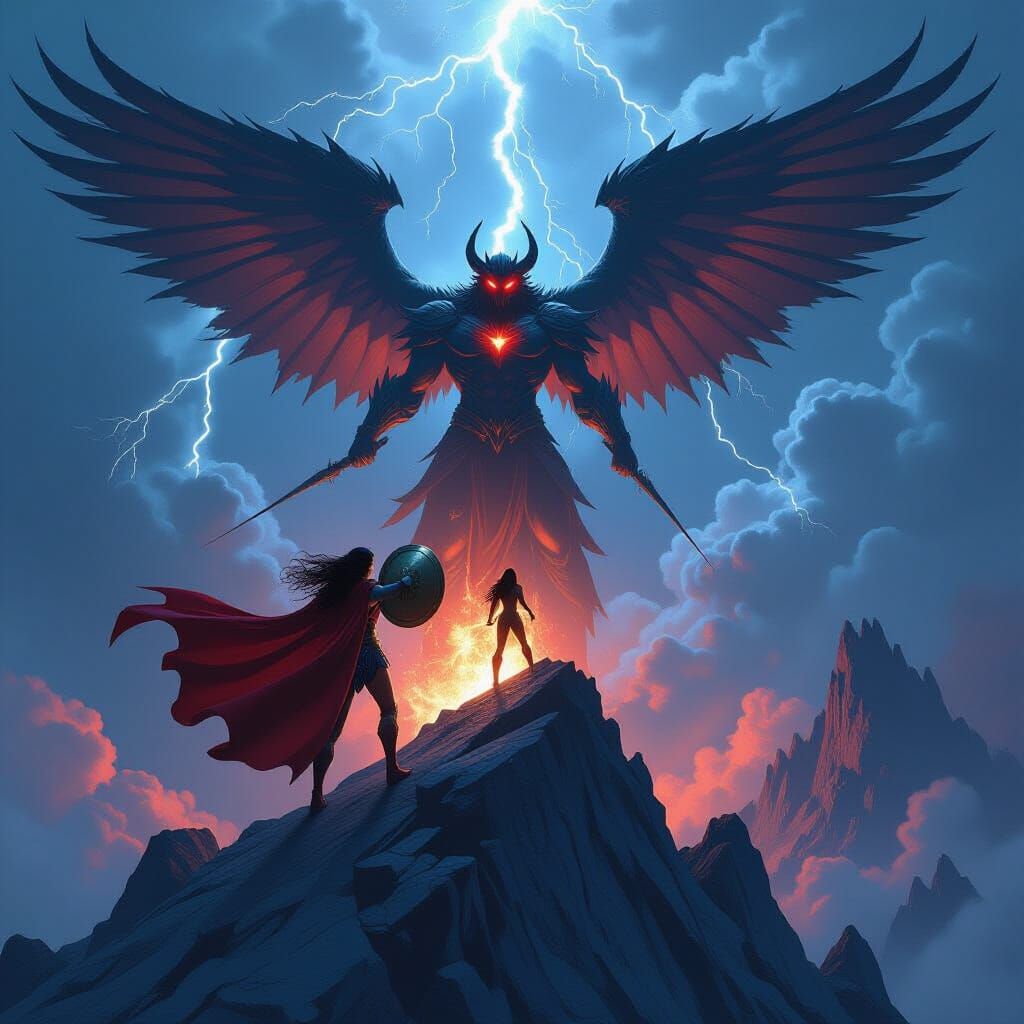 Chernabog Battles Wonder Woman in Epic Digital Painting