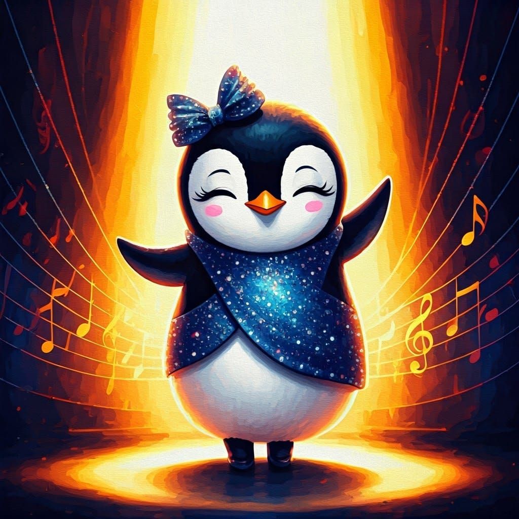 Eccentric Penguin Dancer in Vibrant Watercolor