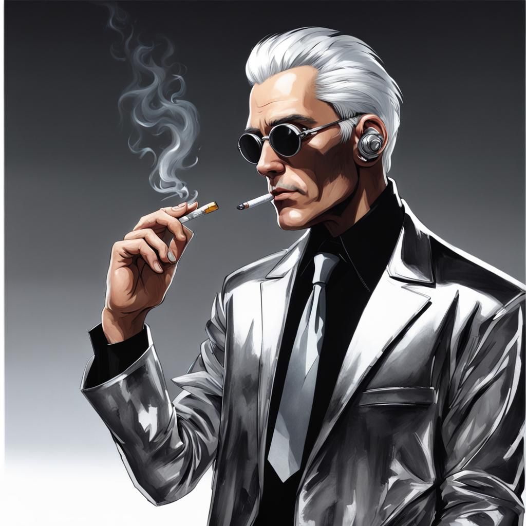 Cyberpunk Fixer with Silver Hair and Cybernetics