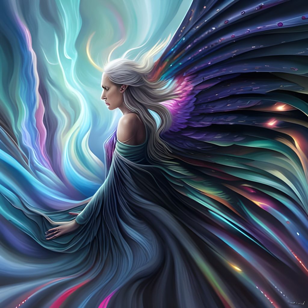 Agonized Dark Angel Loses Wings in Lightning Storm