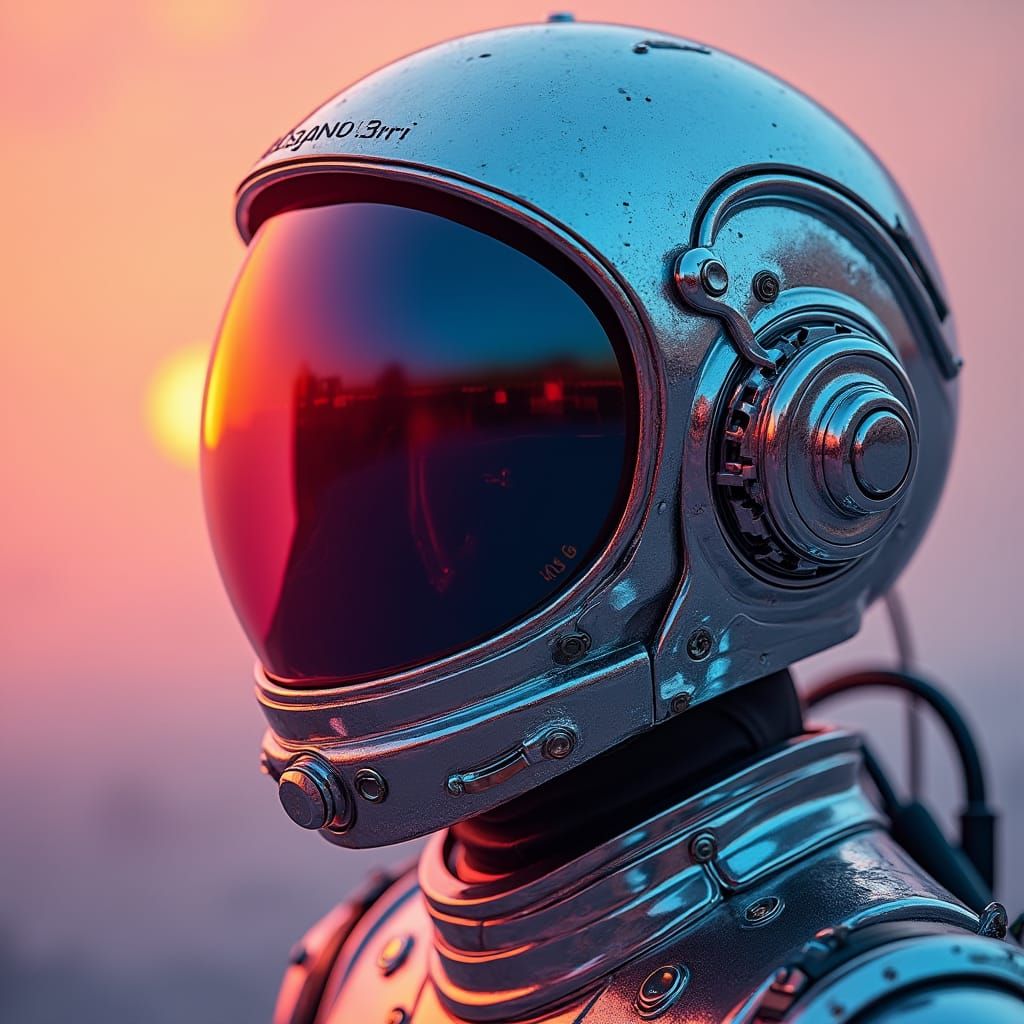 Futuristic Aluminum Space Helmet in Detailed Matte Painting