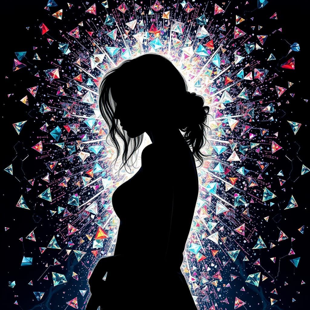 Exploding Diamond Mosaic Portrait of a Woman