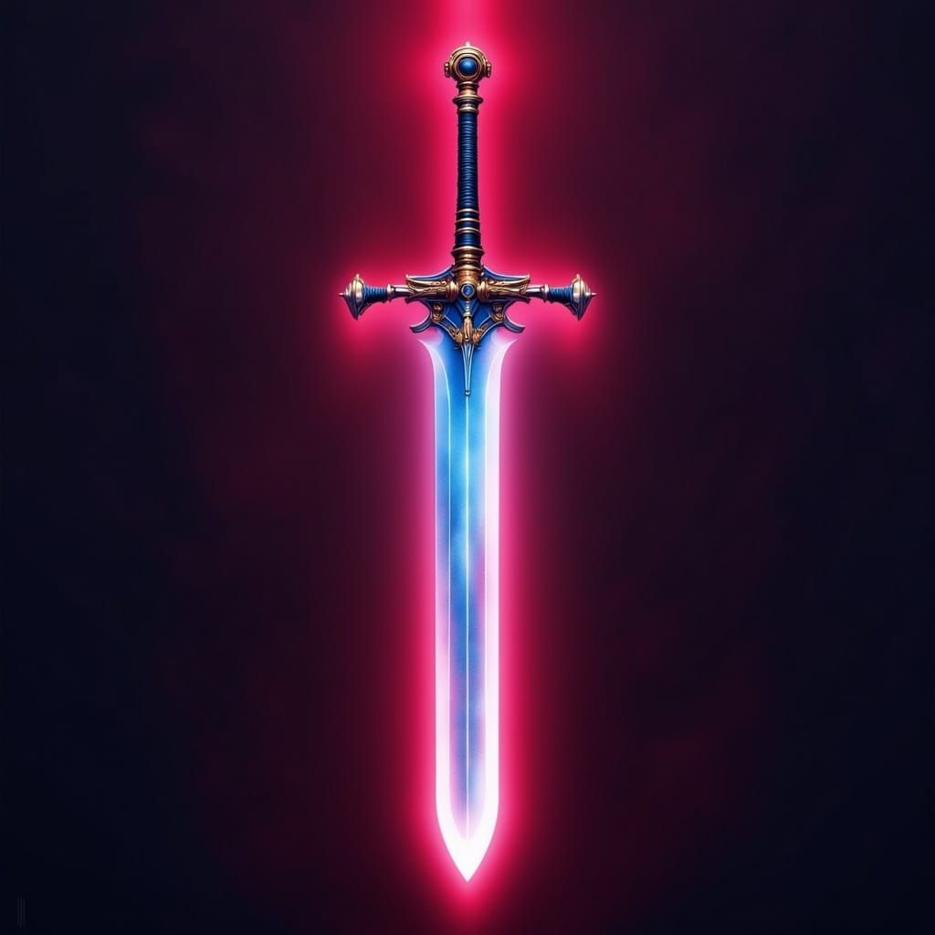 Gold-Trimmed Sword Shimmers with Pixelated Light