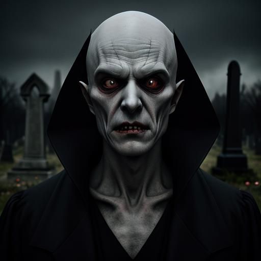 Nosferatu walking in an old cemetery