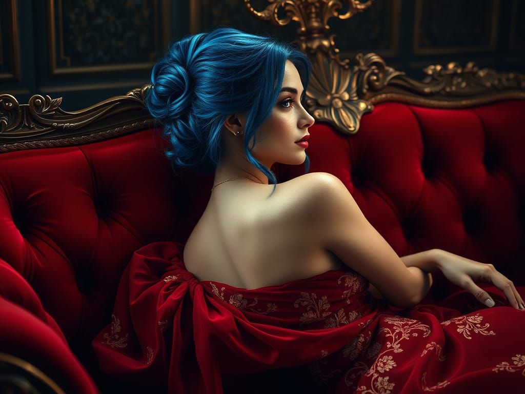 Ethereal Renaissance Beauty in Crimson Velvet Opulence