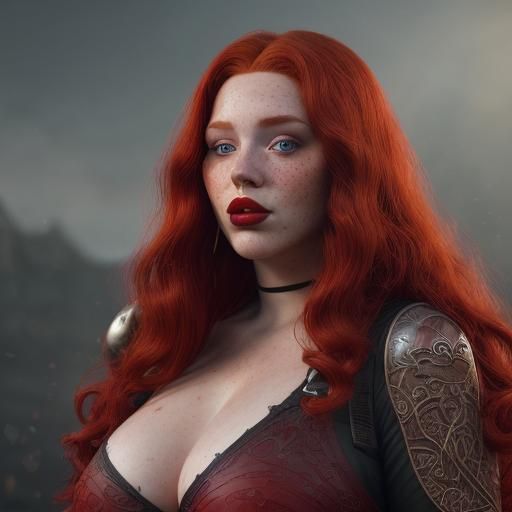 Redhead Portrait with Freckles in Detailed Digital Art