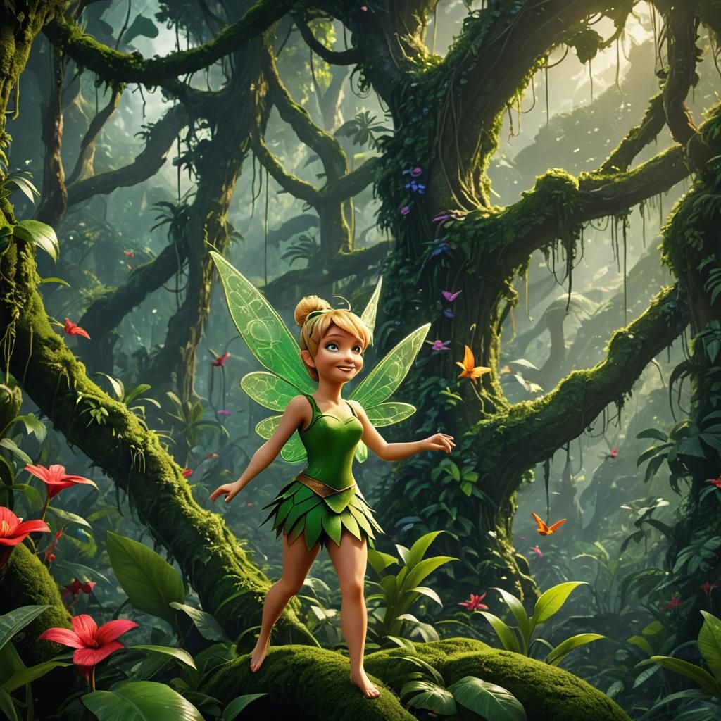 Tinkerbell in a Lush Rainforest: Fantasy Concept Art