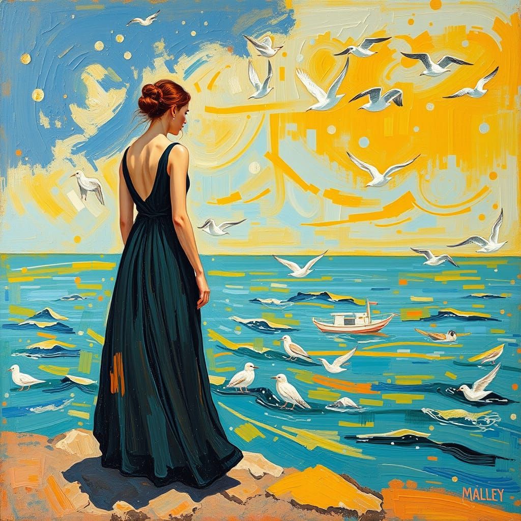 Seashore Woman in Neo-Impressionist Style