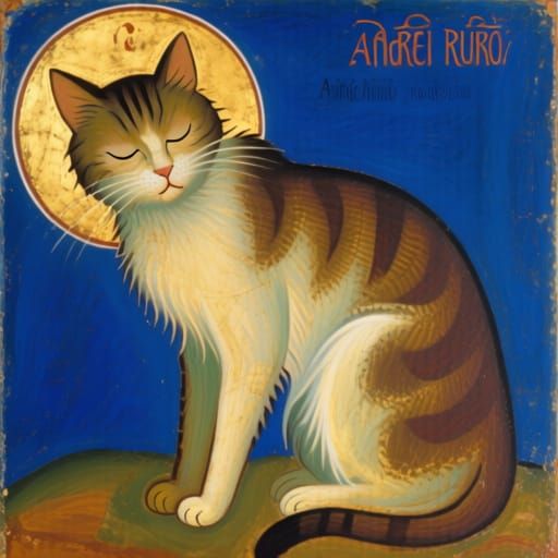 Stray Cat's Inner Peace in Rublev and Modigliani Style
