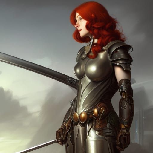 Steampunk Cybernetic Elf Gladiator in Future City