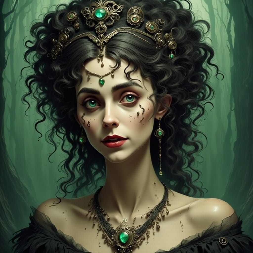 Woman with Pearls and Green Stones: A Moment of Reflection