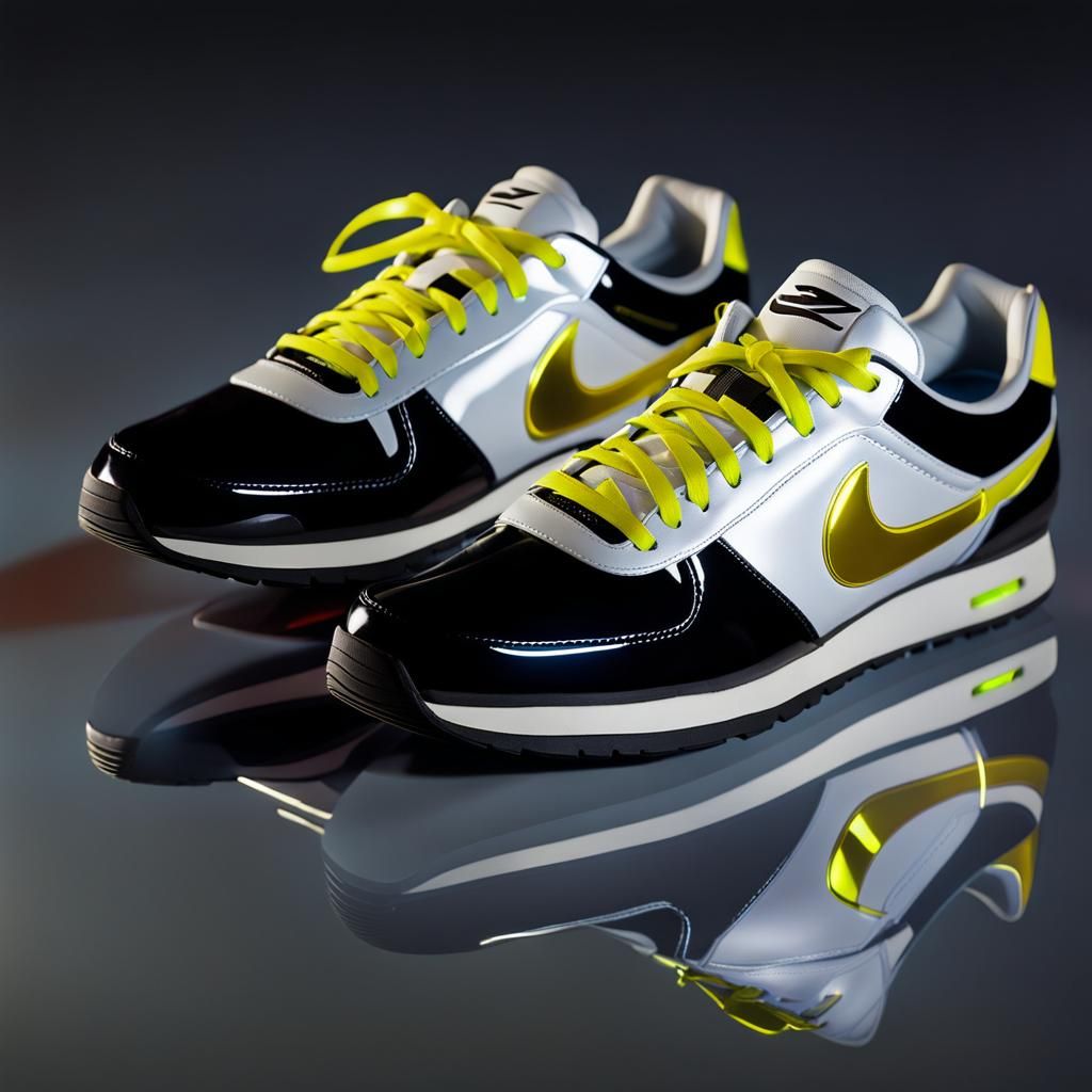 Neon Running Shoes in Futuristic Cityscape