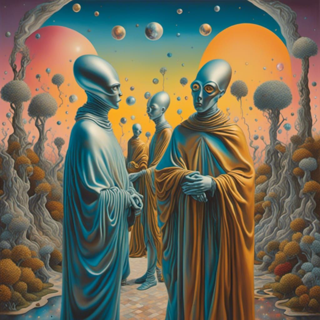 Dreamlike Garden of Metallic Alien Statues