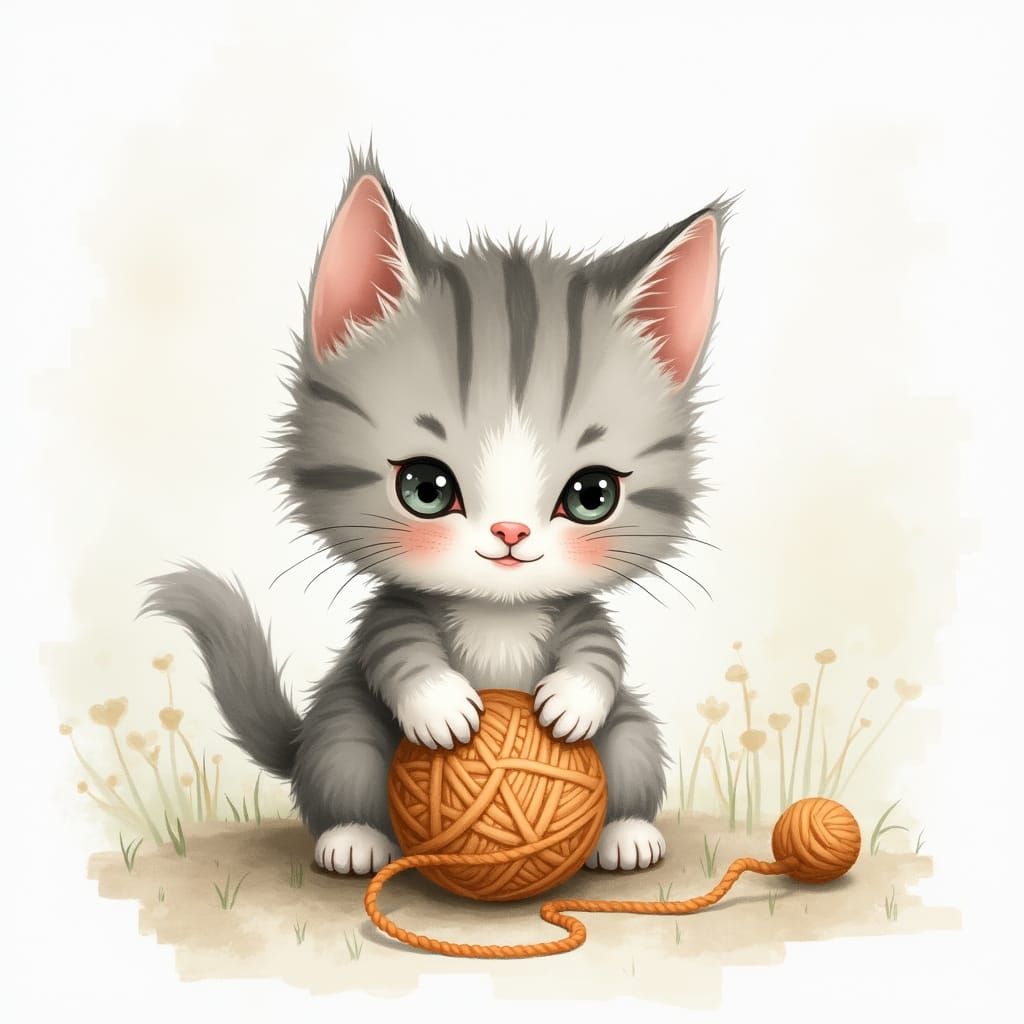 Whimsical Kitten in Watercolor
