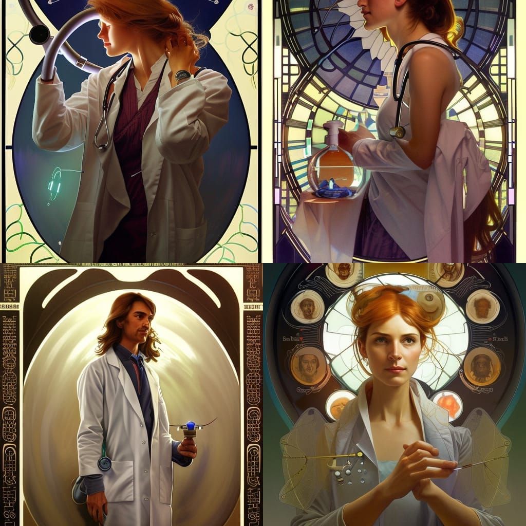 Doctor with Stethoscope in Art Nouveau Style