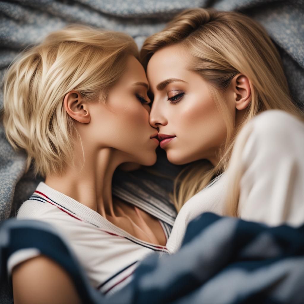 Intimate Lesbian Couple Kissing in Natural Light