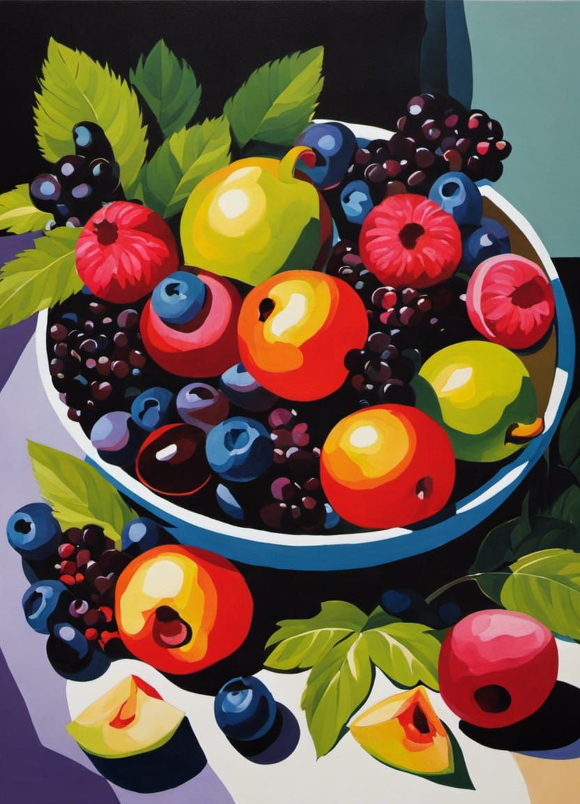 Abstract Still Life Painting of Forest Fruit
