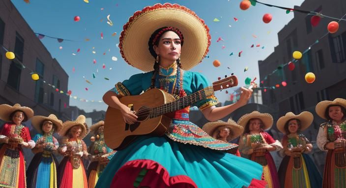 Tex-Mex Band on Stage in Frida Kahlo Style