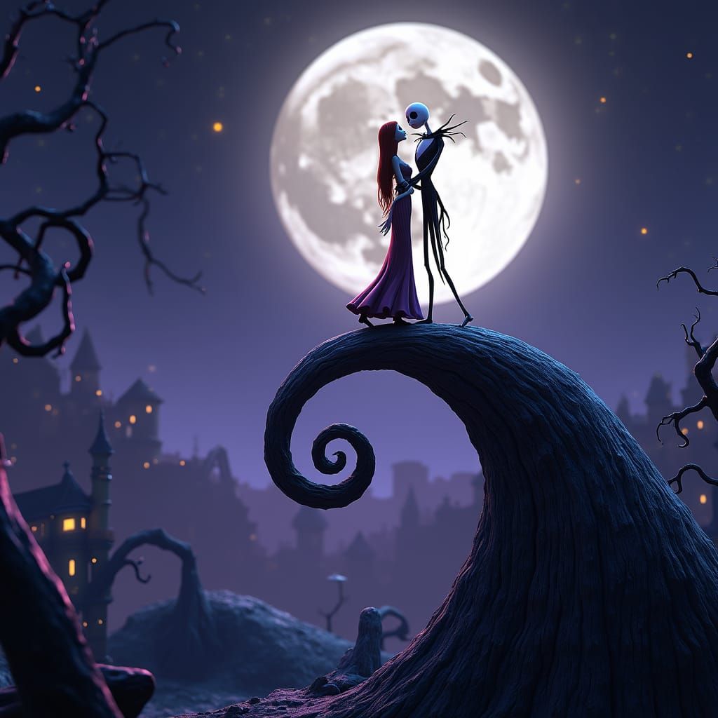 Jack and Sally's Whimsical Moonlit Moment