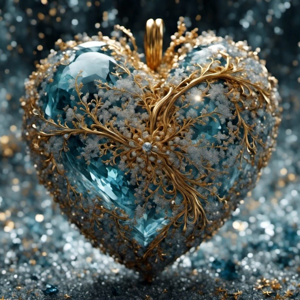 Gilded Heart with Crystal Frost in Digital Art