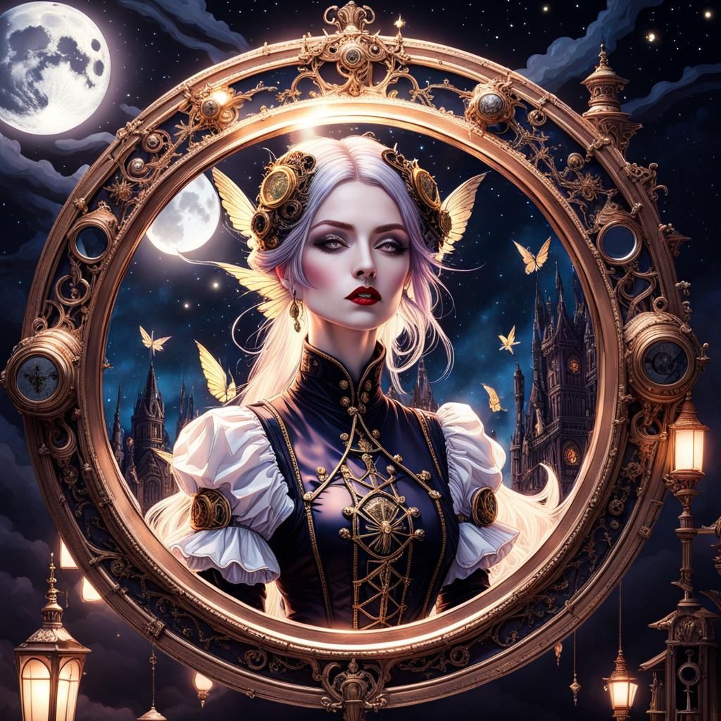 Steampunk Fairies Under Starry Moonlit Sky