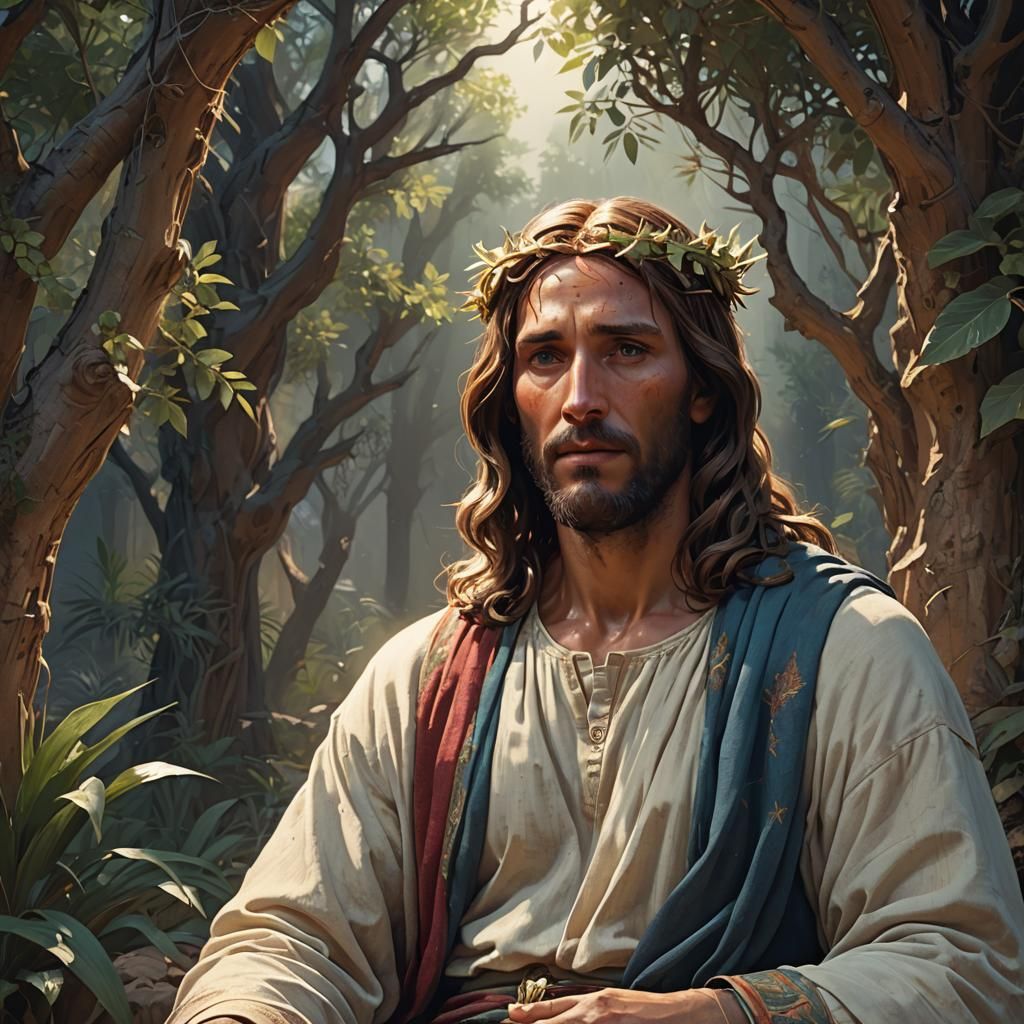 Jesus in Gethsemane: Detailed Portrait in Art Nouveau Style