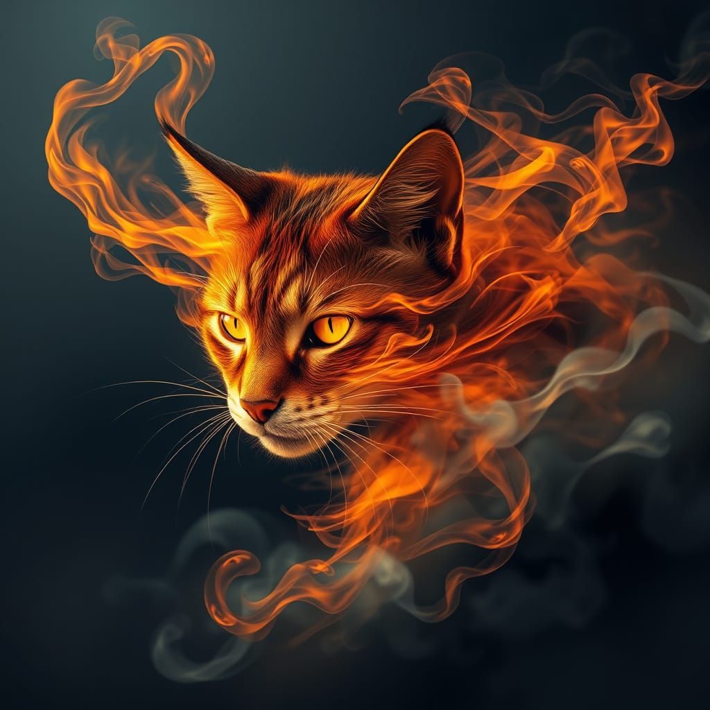 Ethereal Feline Form in Fiery Haze