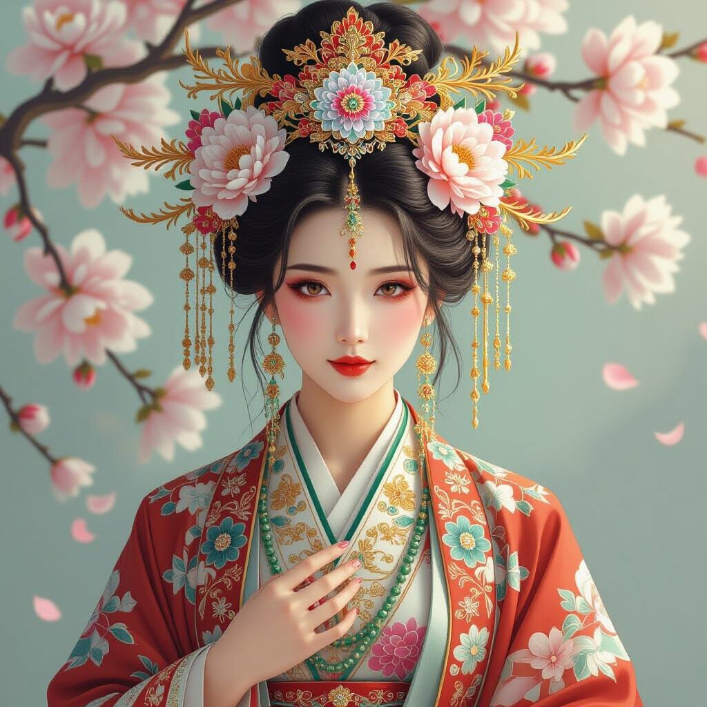 Ethereal Woman in Traditional Chinese Attire