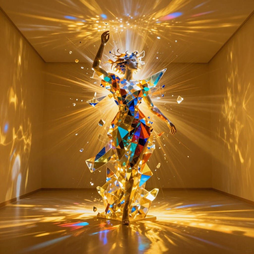 Crystal Woman Sculpture with Explosive Light Bursts