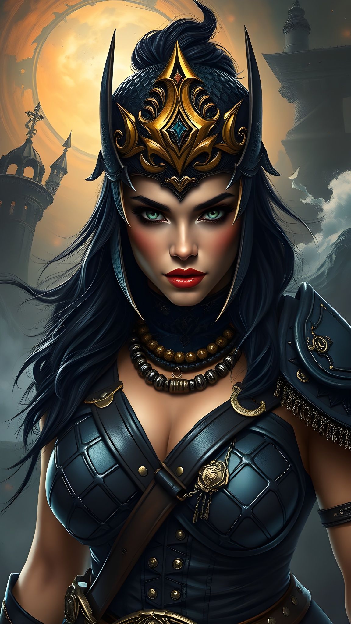 Barbaric Woman in Leather Armor, Striking Fantasy Art