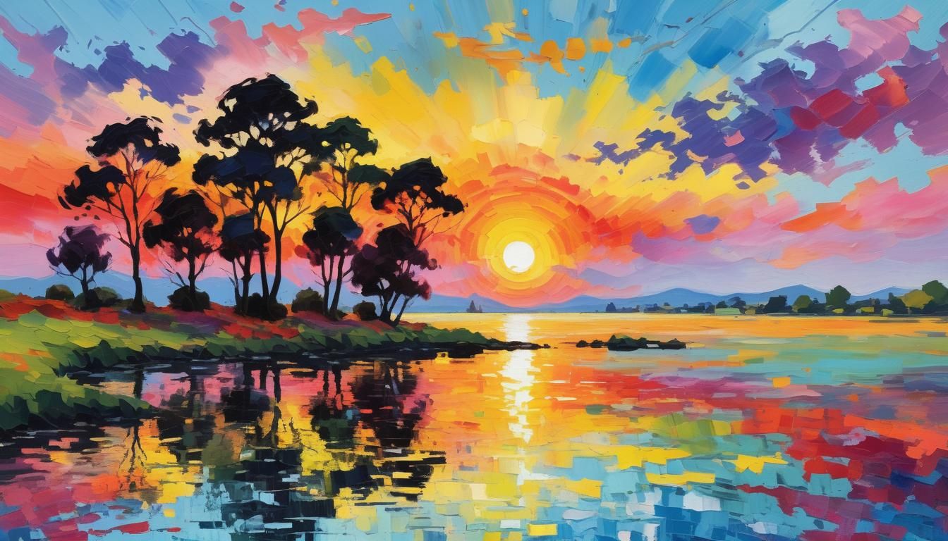 Vivid Sunset in Impressionistic Style