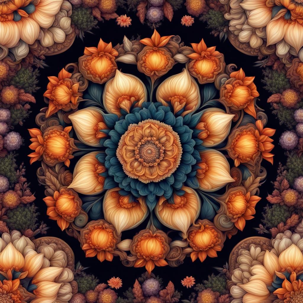 Intricate Floral Mandala Design: Digital Matte Painting