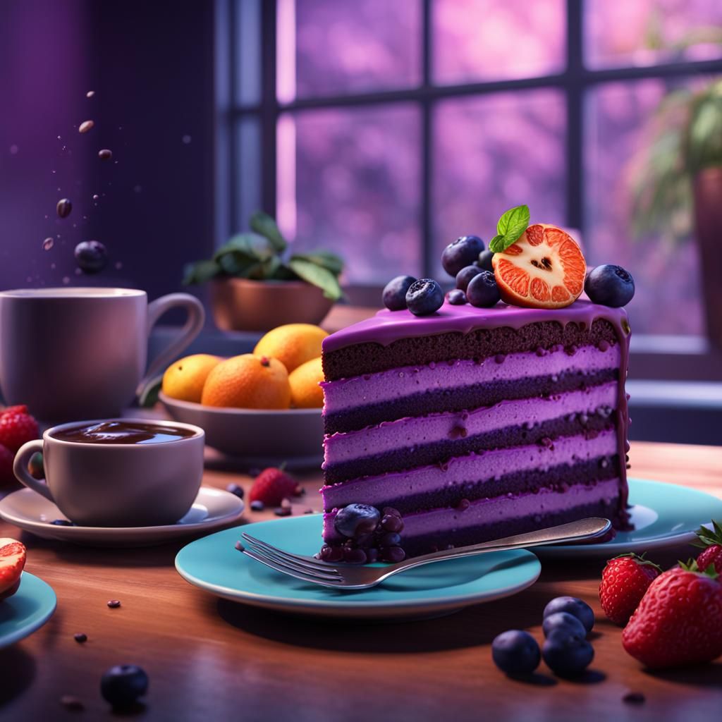 Purple Cake and Coffee: Detailed Matte Painting