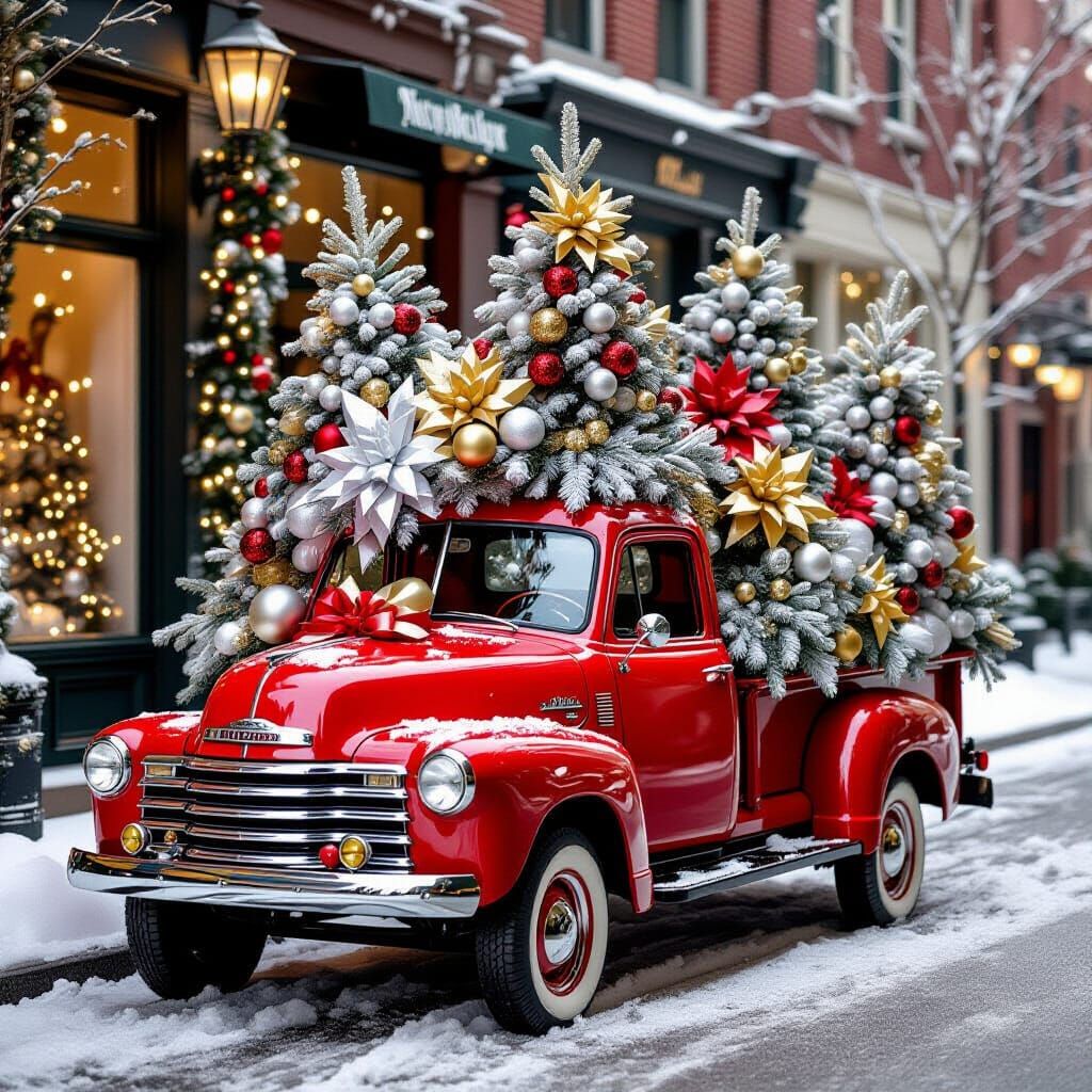 Vintage Red Hallmark Truck Filled With Christmas Trees