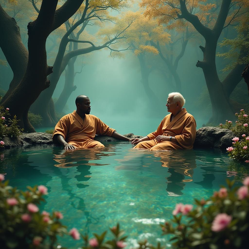 Mystical Hot Spring in Emerald Forest, Dreamlike Art