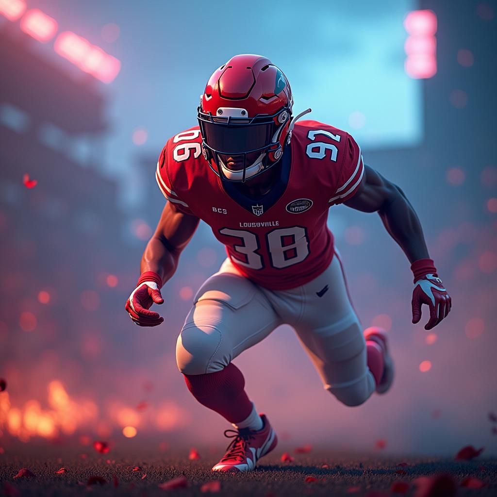 Dynamic Football Player in Gritty High-Tech Style