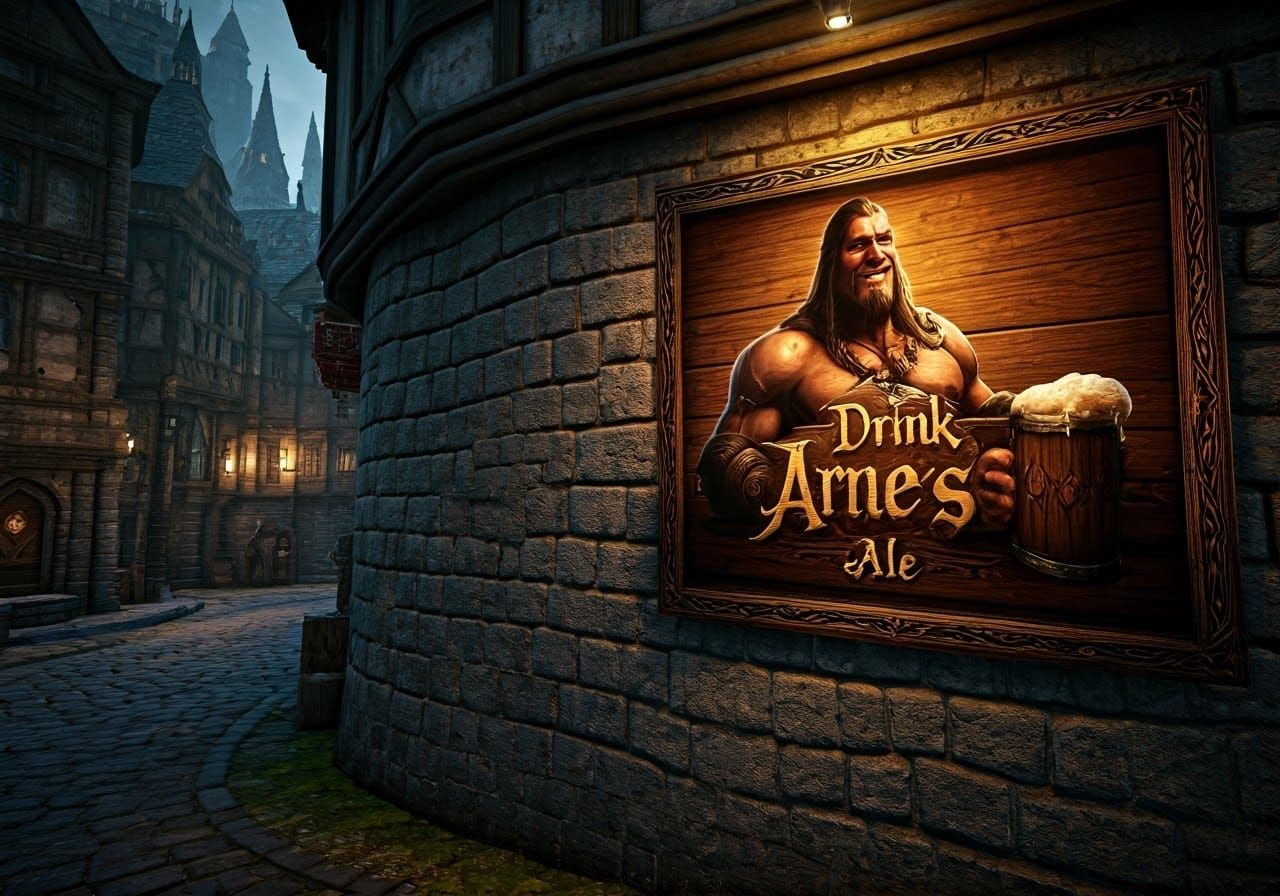 Medieval Fantasy City Billboard in Matte Painting Style