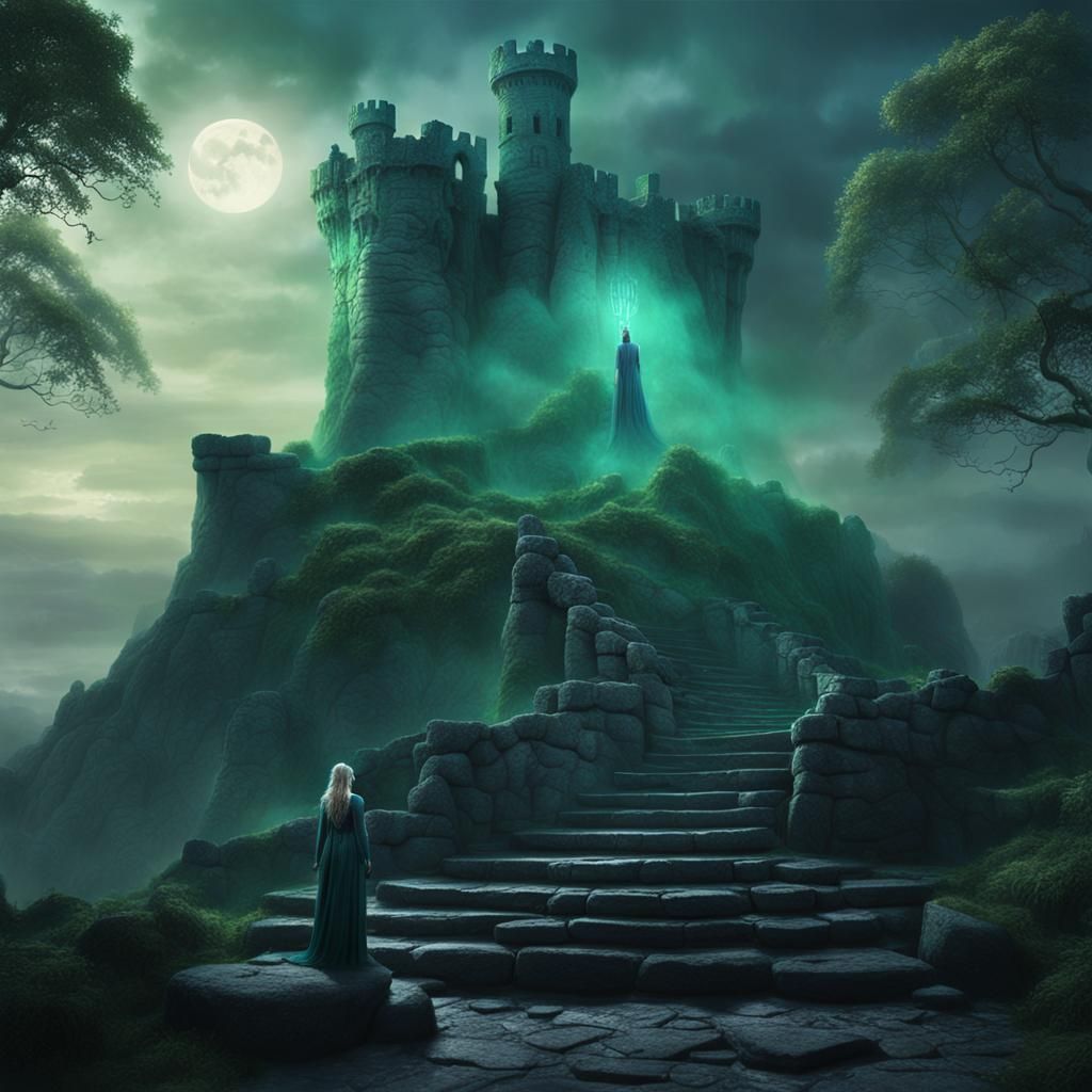 Eerie Banshee in Celtic Ruins Digital Painting