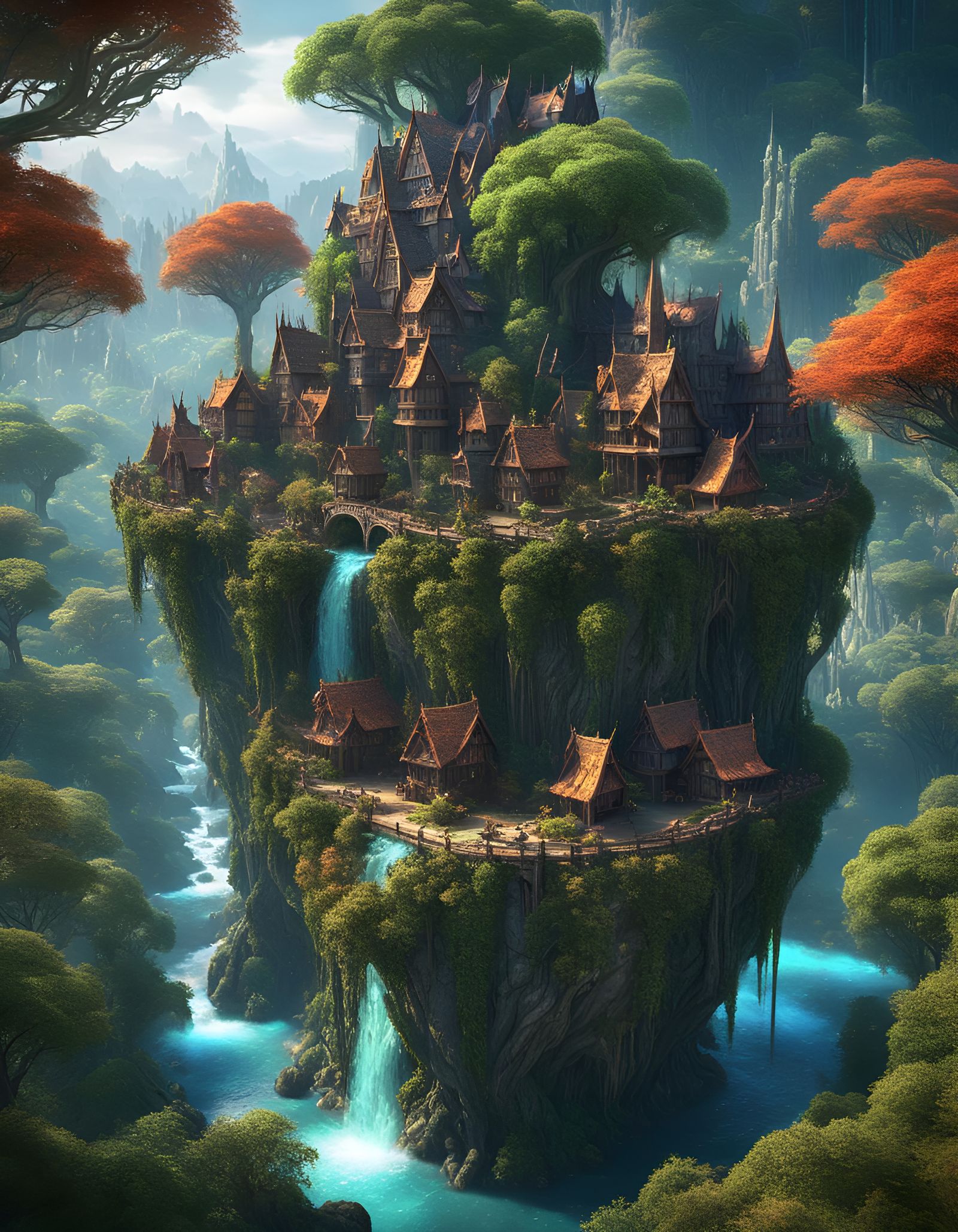 Magical Elven Village on a Mountain Top