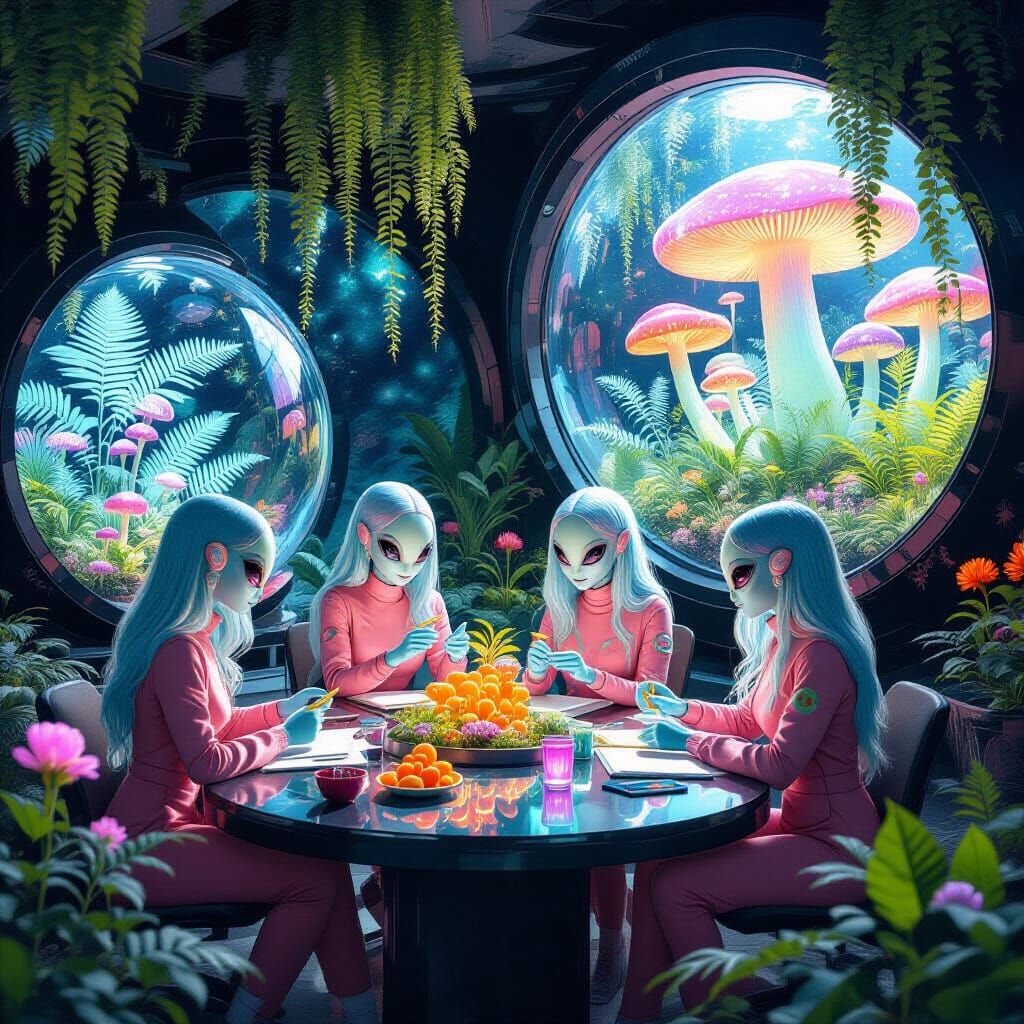 Alien Botanical Research Station in Cosmic Illustration