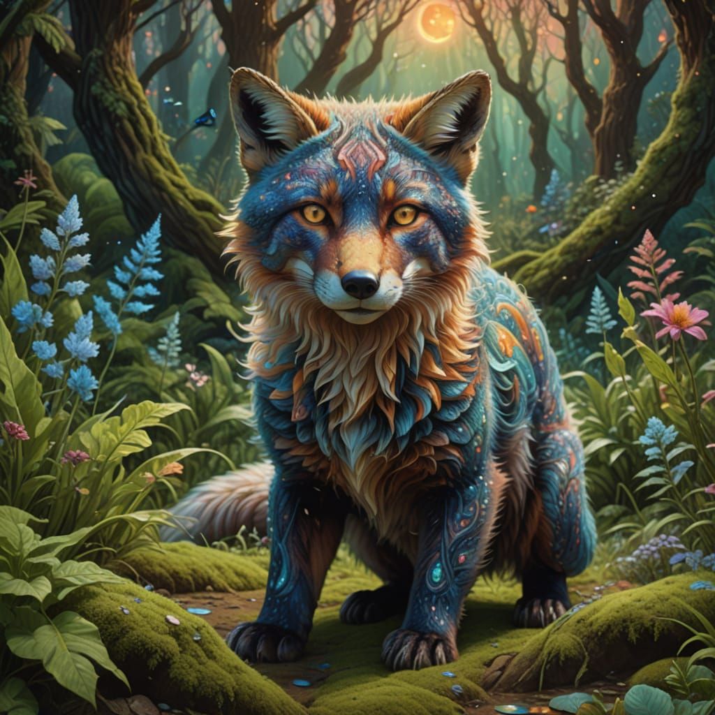 Woman Transforms into a Radiant Fox in a Vibrant Astral Land...