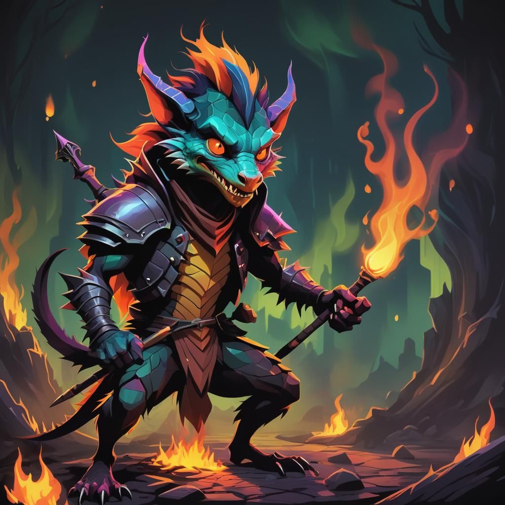 Edgy Vector Art of a Kobold with Spear