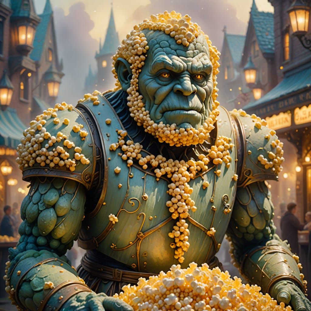Popcorn Golem in Misty, Golden Light