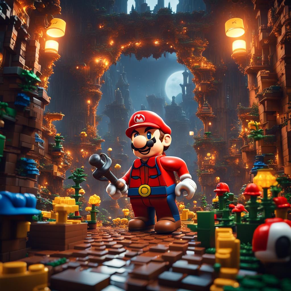 Mario and Lego Batman Fusion: Detailed Matte Painting