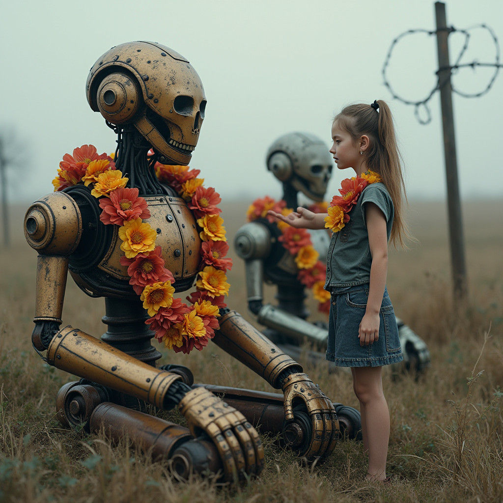 Post-Apocalyptic Android with Flower Leis