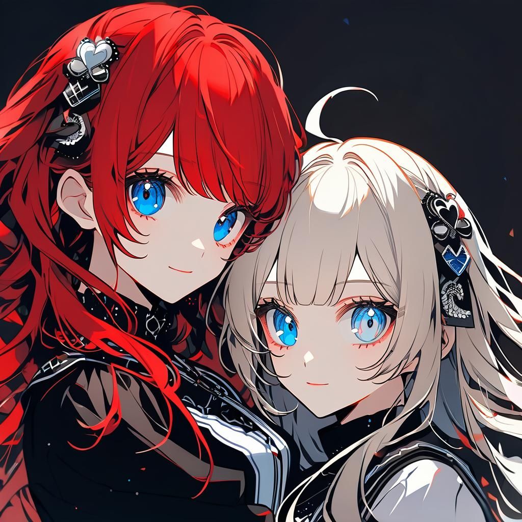 Portrait of Redhead and Blonde Girls Hugging