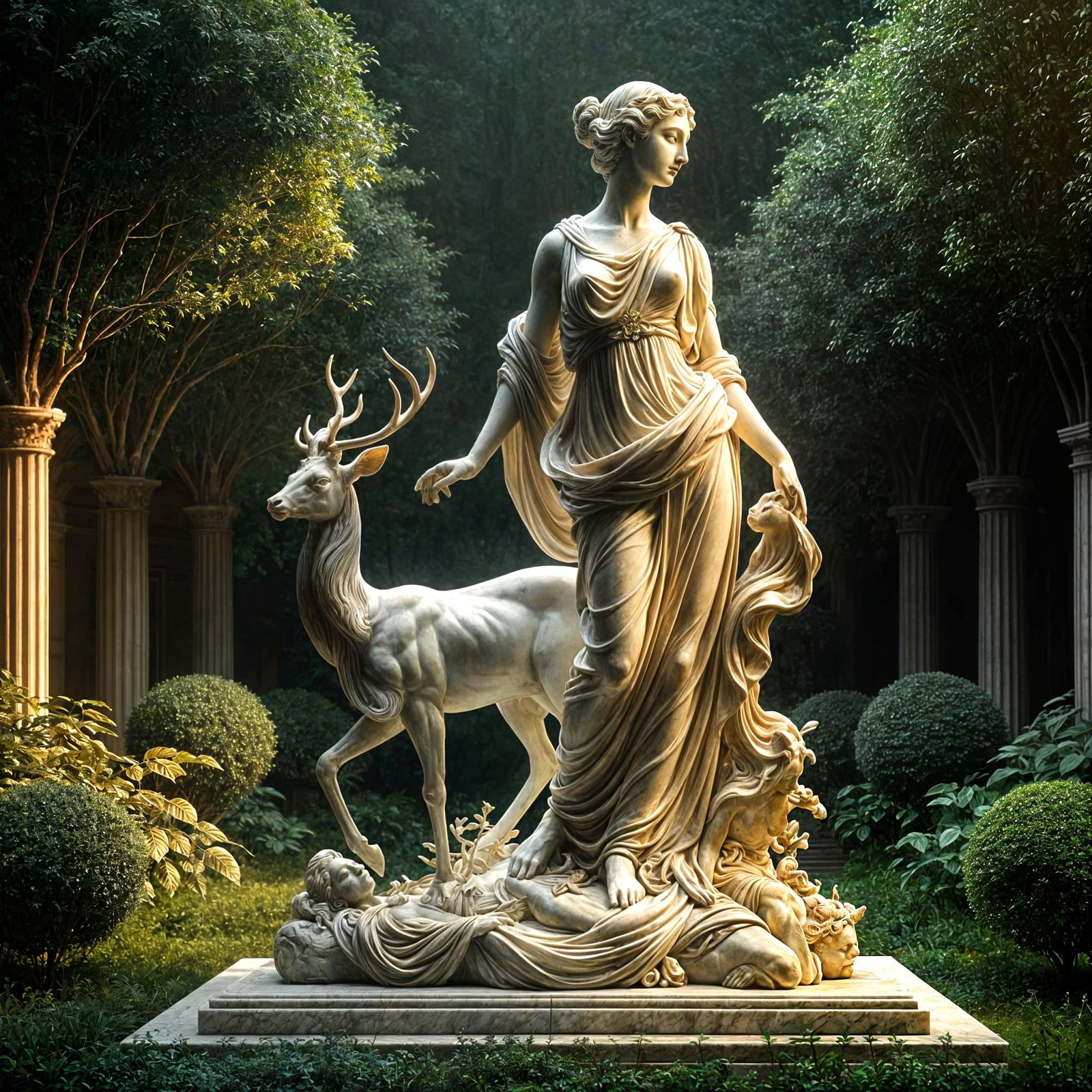 Baroque Marble Sculpture of Artemis with Deer