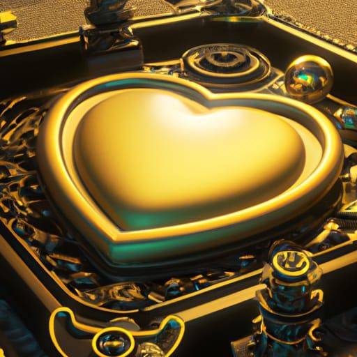 Voluminous Golden Heart in 3D Game Cinematic Style