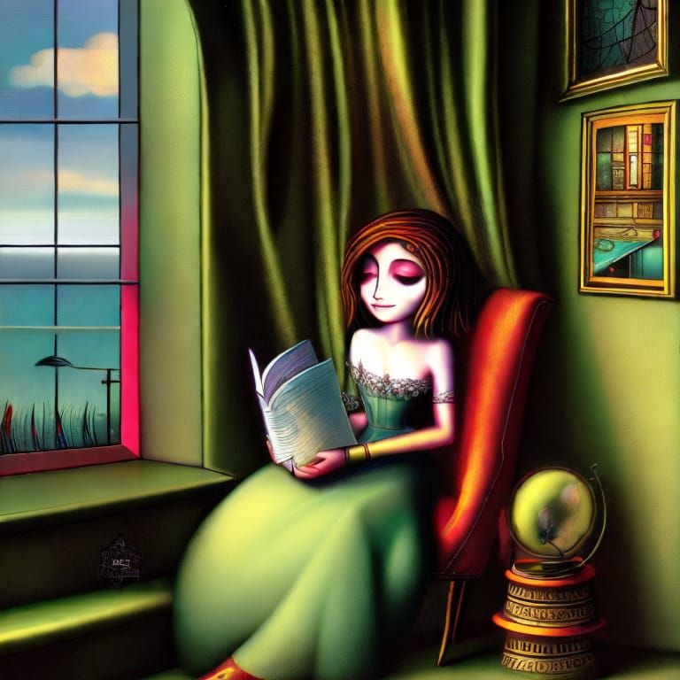 Attic Library Scene in Gothic Art Style