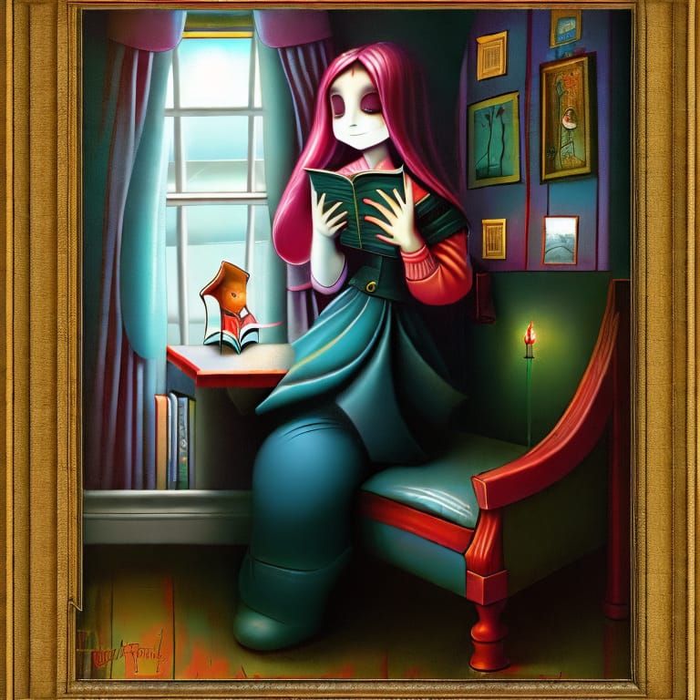 Attic Library Scene in Gothic Art Style